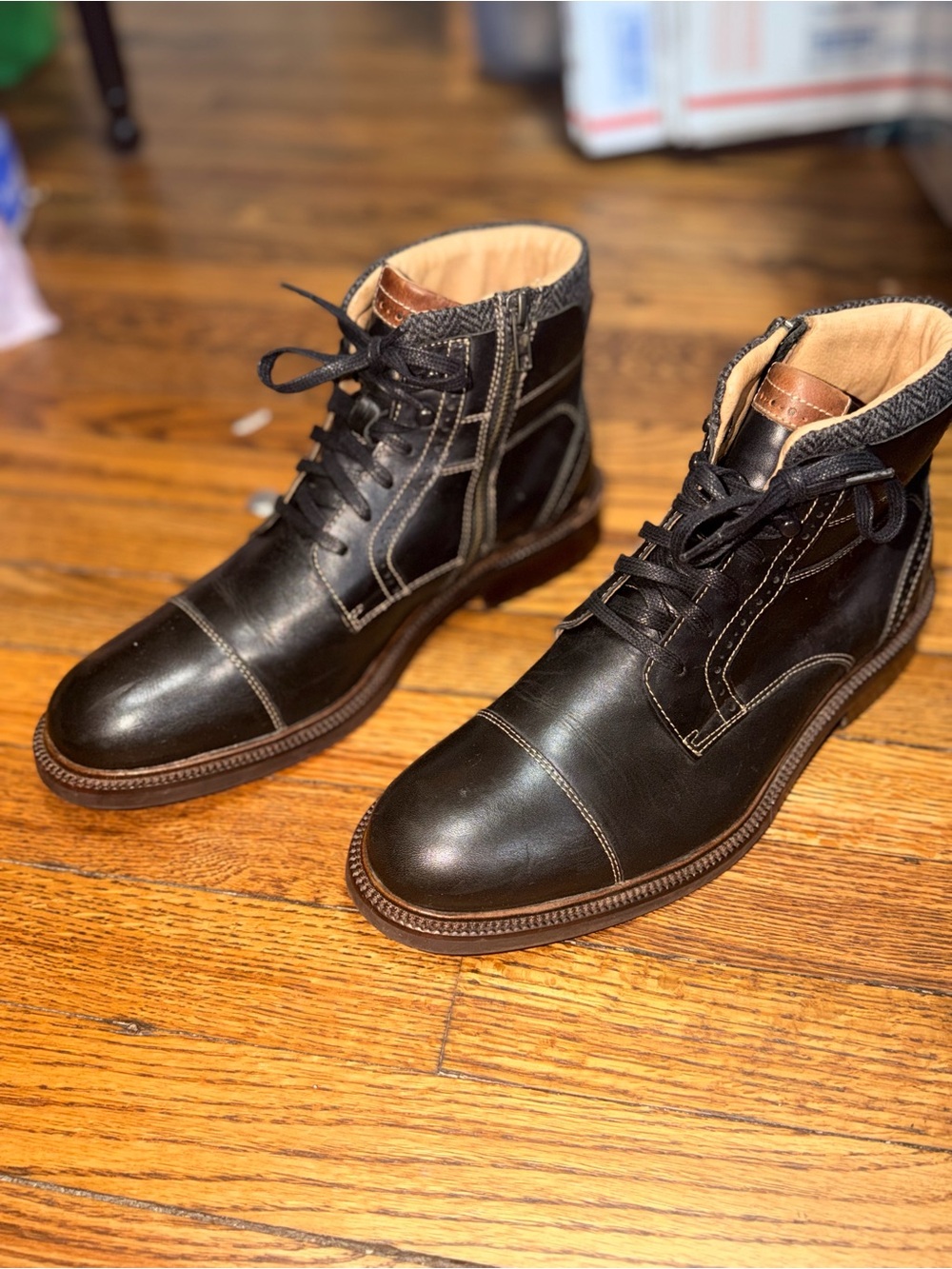 Johnston & Murphy Warner Cap Toe Black Leather Zip Boots Men's 9.5M